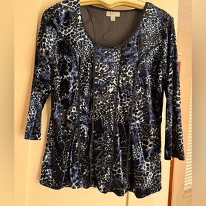 Dress Barn Velvet Animal-Print Scoop Neck Navy and Black Size XL